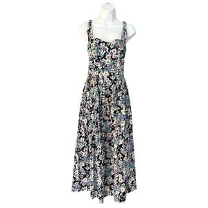vintage‎ Laura Ashley floral midi dress 80s crisscross sweetheart summer garden